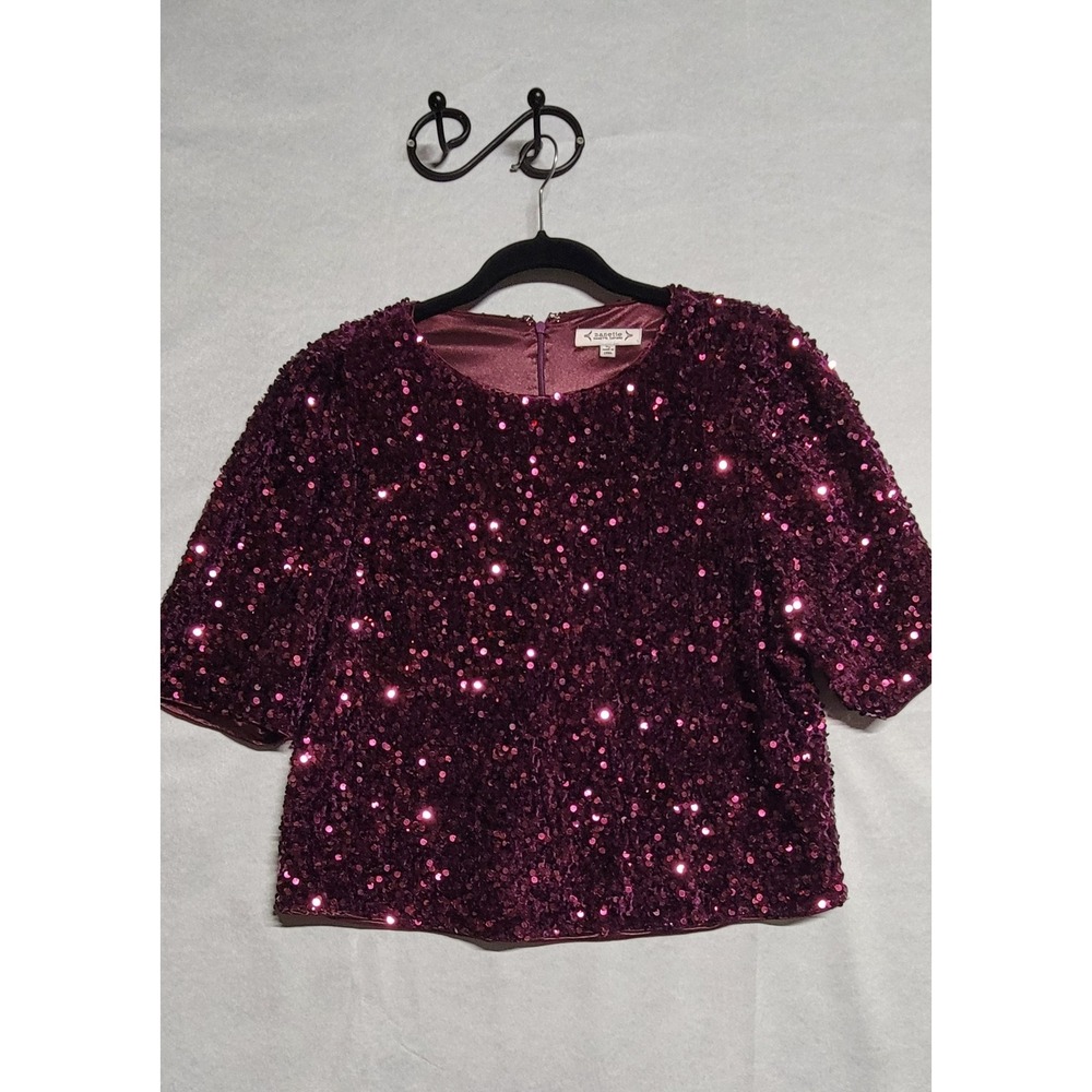 Purple Sequin Trim SS Nanette Lepore Top Size XL